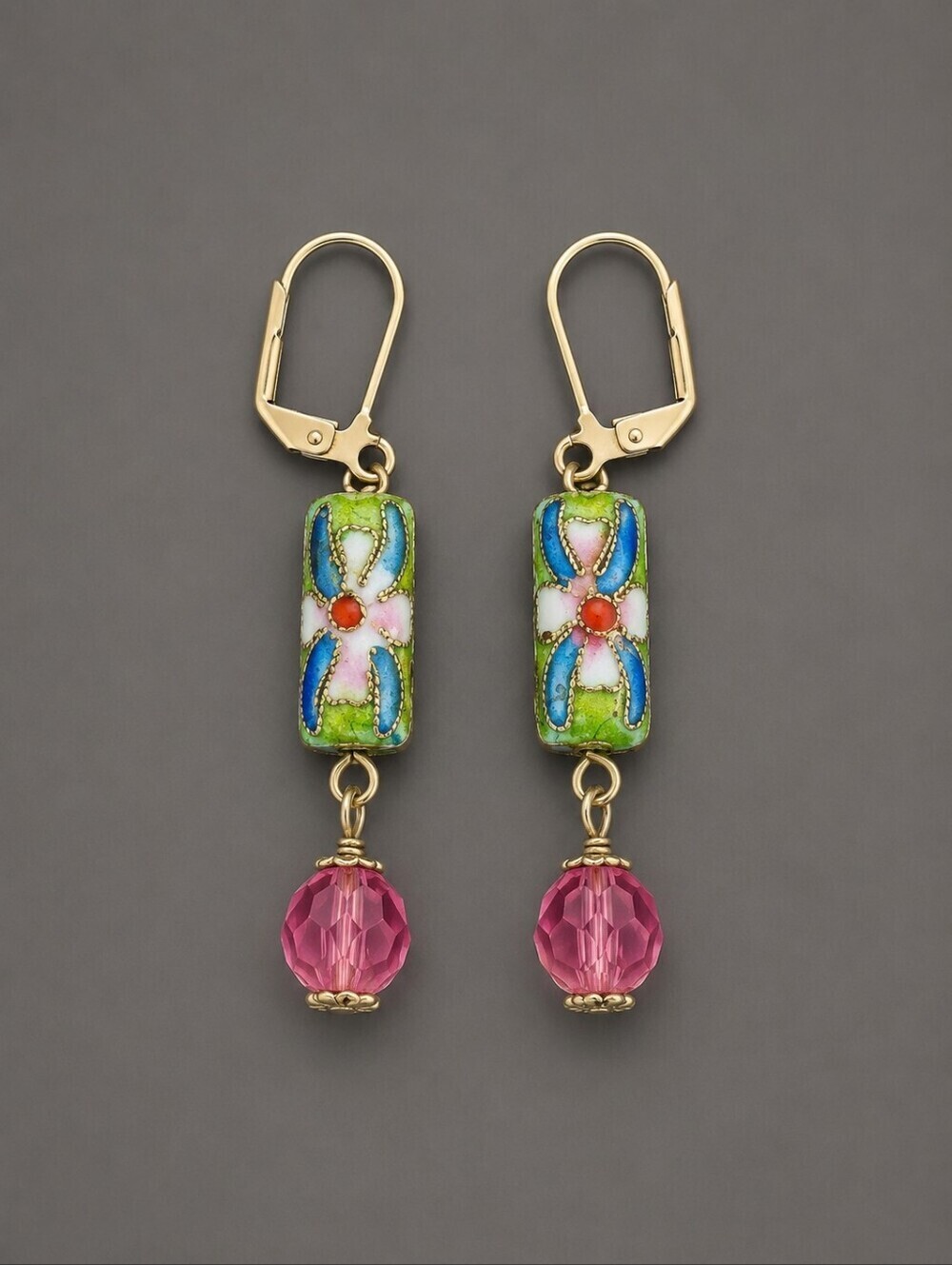 3/$30 VTG Cloisonne Dangle Leverback Hook Earrings
